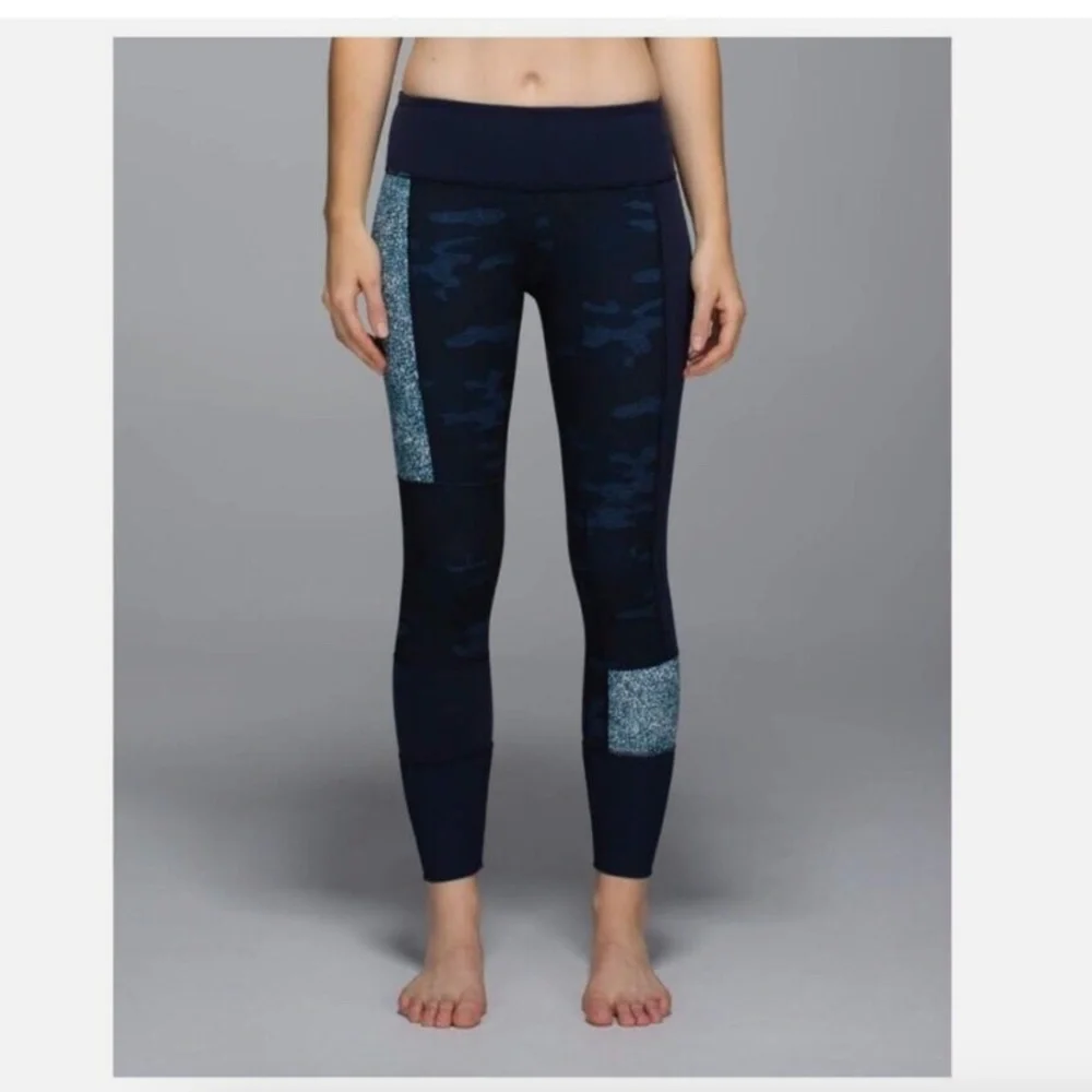 LULULEMON Wunder Under Pant Sashiko Inkwell Navy Blue Camo Size 6
